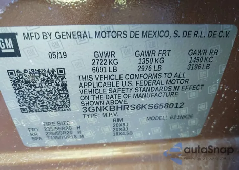 2019 Chevrolet Blazer from USA, damaged, VIN 3GNKBHRS6KS658012